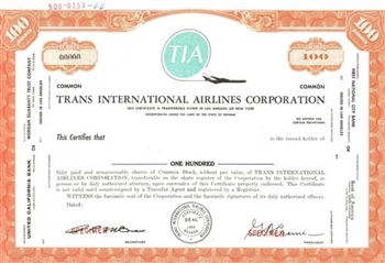 Trans International Airlines Corporation Specimen Stock Certificate