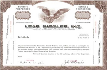 Lear Siegler, Inc. Specimen Stock Certificate