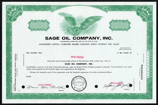 Sage Oil Company, Inc. Specimen Stock Certificate