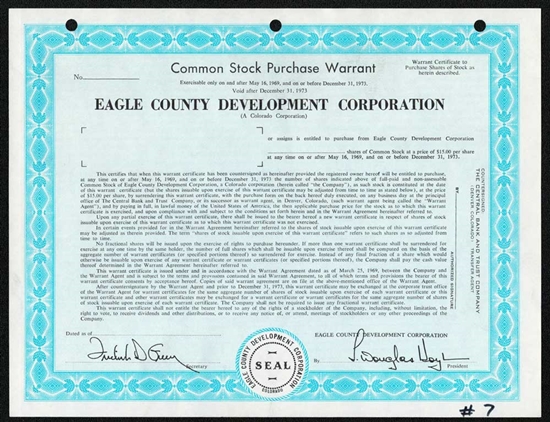 Eagle County Development Corporation Specimen Stock Certificate