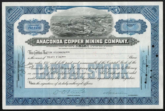 The Anaconda Company Framed Stock Certificate