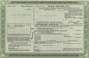 Mack Trucks Inc. Stock Certificate