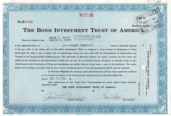 The Bond Investment Trust of America Stock Certificate