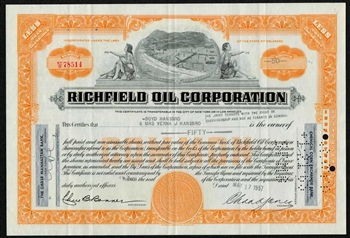 Richfield Oil Corporation Stock Certificate