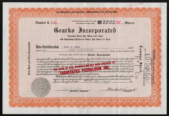 Gearko Inc. Preferred Stock Certficate