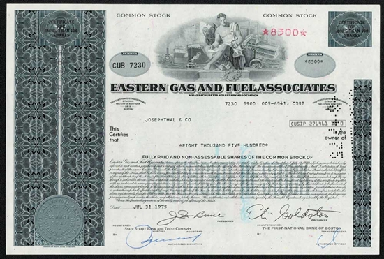 Eastern Gas and Fuel Associates Stock - Blue