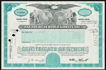 Pan American World Airways, Inc. Stock Certificate