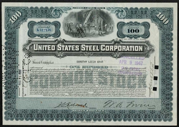 United States Steel Corporation Stock Certificate - 1936