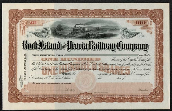 Rock Island and Pacific Railroad Company Stock Certificate