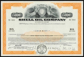 Shell Oil Company $5000 Bond Certificate