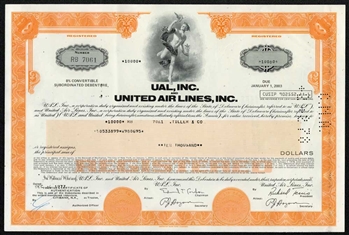 United Airlines Bond Certificate - Orange
