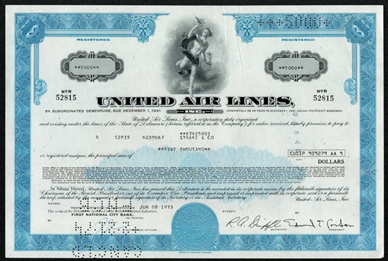 United Airlines Bond Certificate - Blue