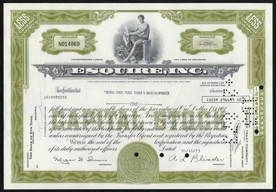 Esquire, Inc. Stock Certificate