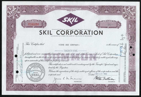 Skil Corporation Stock Certificate