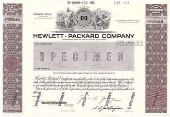 Hewlett - Packard Company Specimen Stock Certificate