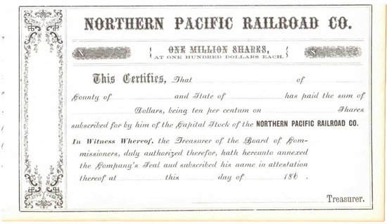 1860s Northern Pacific Railroad Co.