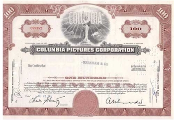 Columbia Pictures Corp. Stock Certificate - Maroon