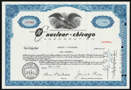 Nuclear Chicago Corp. Stock Certificate