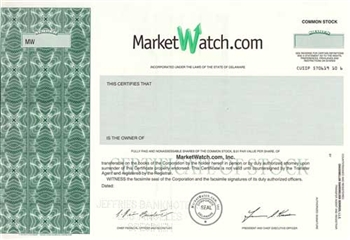 MarketWatch.com Specimen Stock Certificate