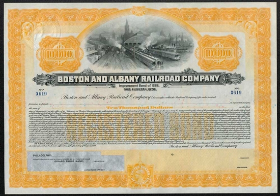 Boston and Albany Railroad Company $10,000 Bond