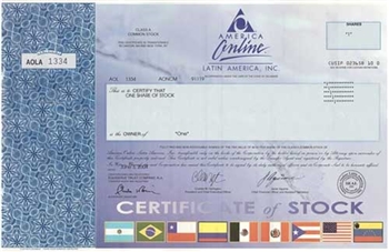America Online Latin America, Inc. Stock Certificate