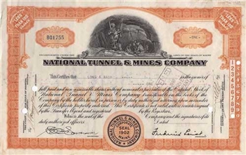 1939 National Tunnel & Mines Company Stock Certificate