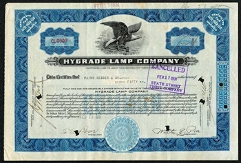 1931 Hygrade Lamp Company Stock Certificate