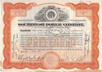 1925 Southwest Power Company Stock Certificate