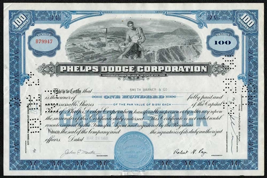 Phelps Dodge Corporation Stock Certificate