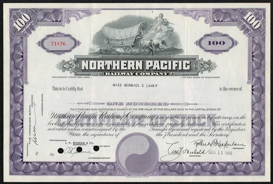 Northern Pacific Railway Company Stock Certificate -1956