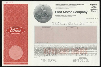 Ford Motor Company Specimen Stock Certificate with Henry Ford