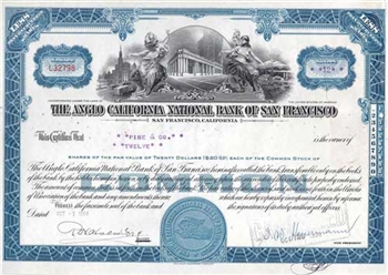 Anglo California National Bank of San Francisco Stock Certificate