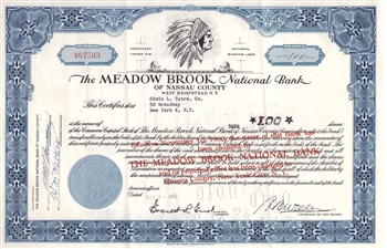 Meadow Brook National Bank Stock Certificate