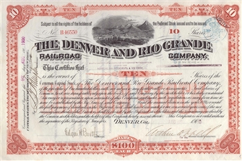 The Denver and Rio Grande Railroad Company Stock Certificate 1900
