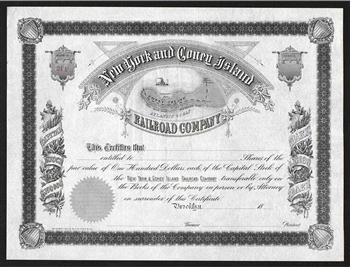 New York and Coney Island Railroad Company Stock Certificate