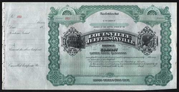 Louisville and Jeffersonville Bridge Company Stock Certificate