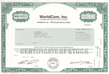 WorldCom, Inc. Stock Certificate