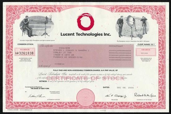 Lucent Technologies Inc. Stock Certificate