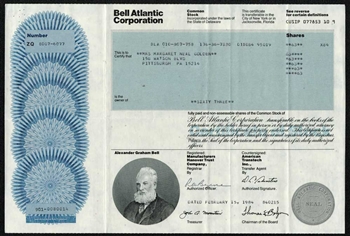 Bell Atlantic Corp. Stock Certificate