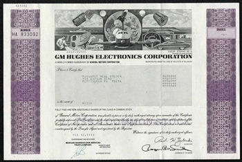 GM Hughes Electronics Corp. Stock Certificate