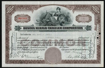 Boston Herald Traveler Corporation Stock Certificate