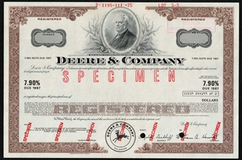 John Deere Bond Certificate - Specimen 1975