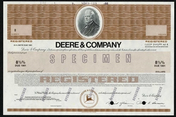 John Deere Specimen Note Certificate