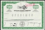 Adolph Coors Company Specimen Stock Certificate