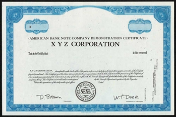 American Bank Note Co Demonstration Stock Certificate - Specimen