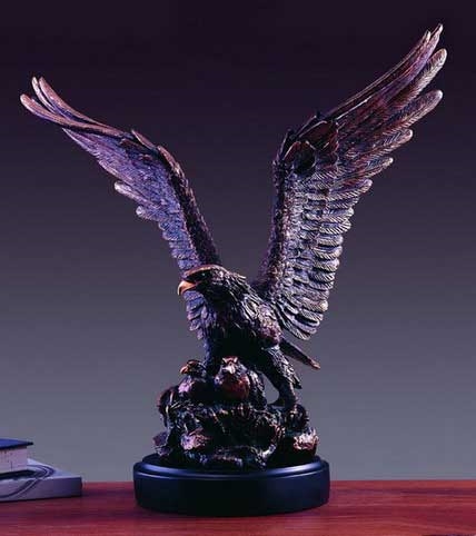 19" Bronze Finish Eagle with Two Babies Statue - Sculpture