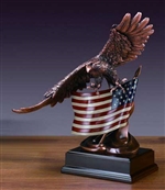 Large American Eagle with Flag Statue - Bronzed Finish Sculpture