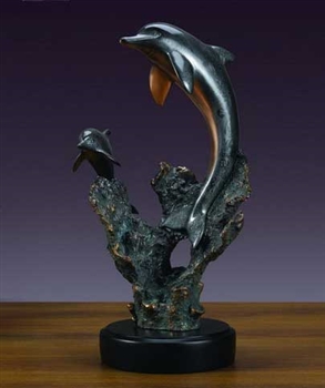19" Dolphin and Baby Statue - Sculpture
