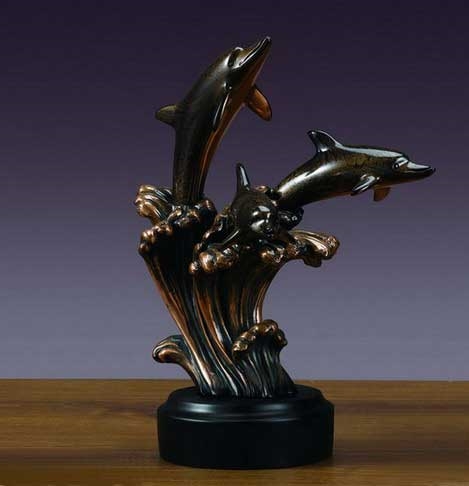 12.5" Three Dolphin Statue - Sculpture