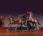 Four Running Horses Statue - 17" Bronze Finished Sculpture